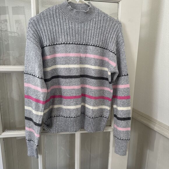 St Johns Bay Sweater Womens M Striped Mock Neck Pullover - Picture 1 of 9